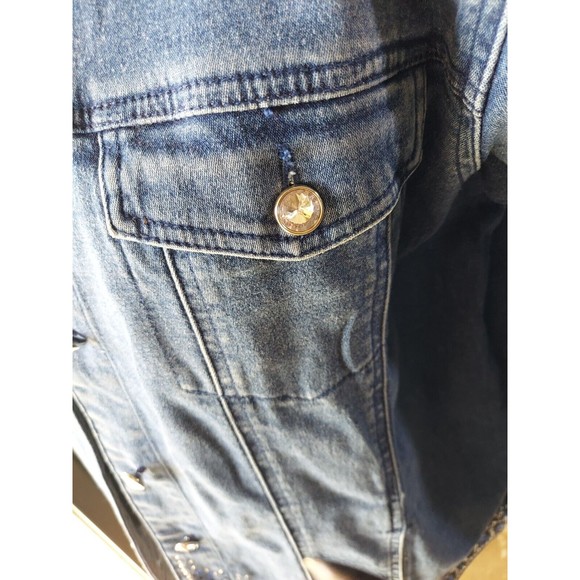 Quacker Factory Blue Bling Embellished Rhinestone Studded Denim Jean Jacket sz S - Picture 4 of 14